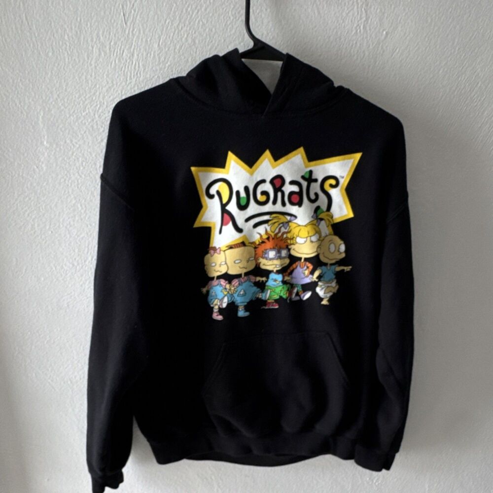 Nickelodeon Rugrats Graphic Print Fleece Hoodie Black Men's Size M Hooded